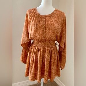 AMUSE SOCIETY Luciana Beach Vida Boho Coral Paisley Peasant Mini Dress